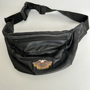Harley Davidson Fanny Pack Black Leather 9" Bag Motorcycle Biker Skater Eagle